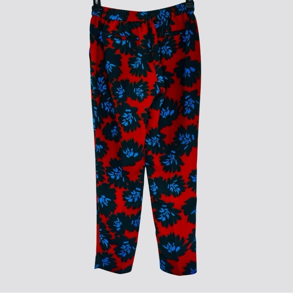 J Crew Pants Firework Floral Tapered Trouser Pants Pull On Career Red Blue sz 4 - Picture 4 of 11